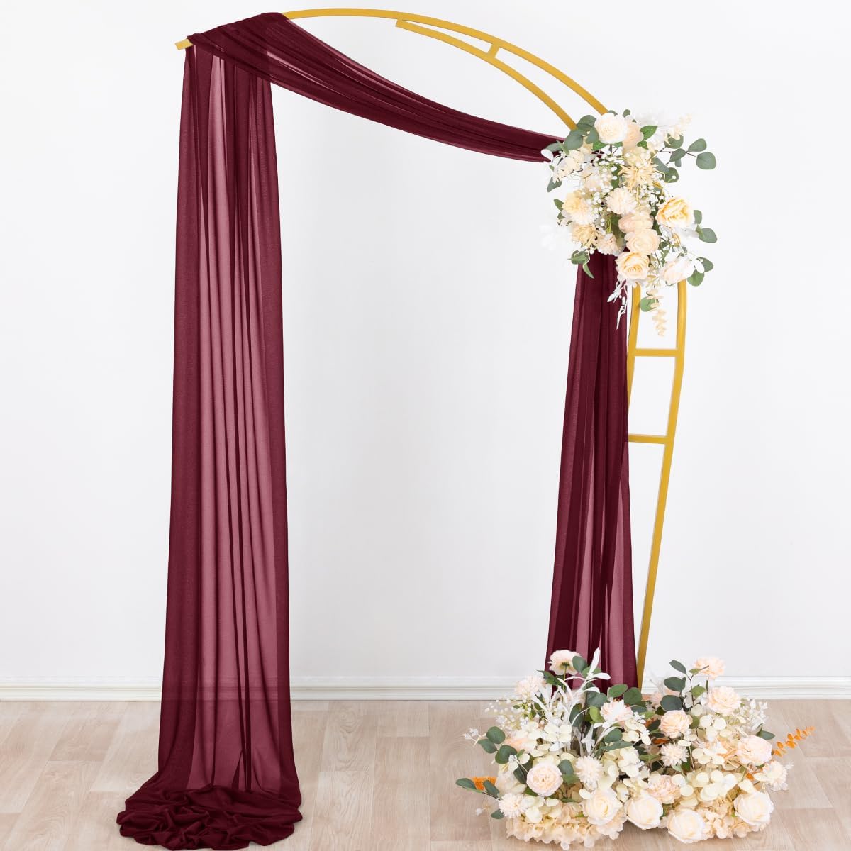 Socomi Wedding Arch Draping Fabric 29" x 20Ft 1 Panel Burgundy Sheer Outdoor Curtain Drapes Extra Long for Bridal Baby Shower Ceremony Birthday Party Decor