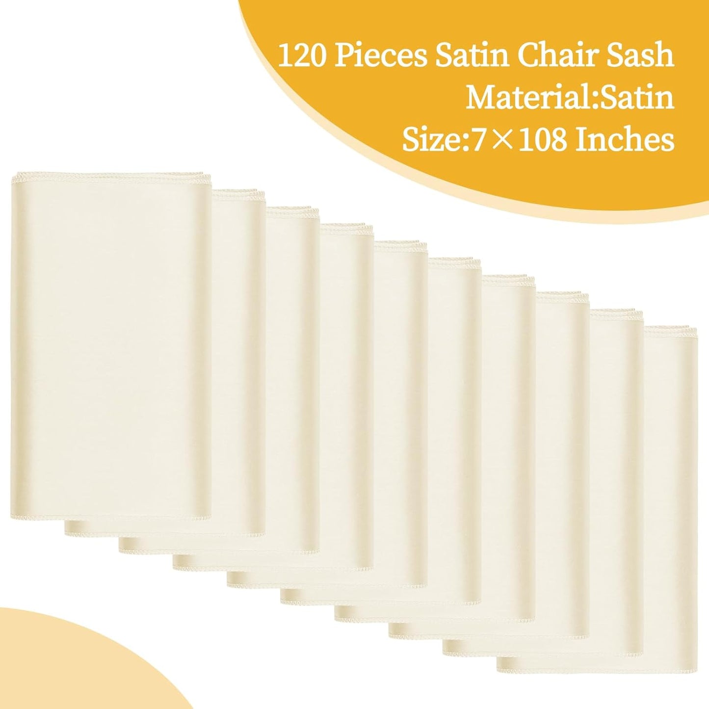 fani 120 PCS Ivory Satin Chair Sashes Bows Universal Chair Cover for Wedding Reception Restaurant Event Decoration Banquet,Party,Hotel Event Decorations (7 x 108 inch)