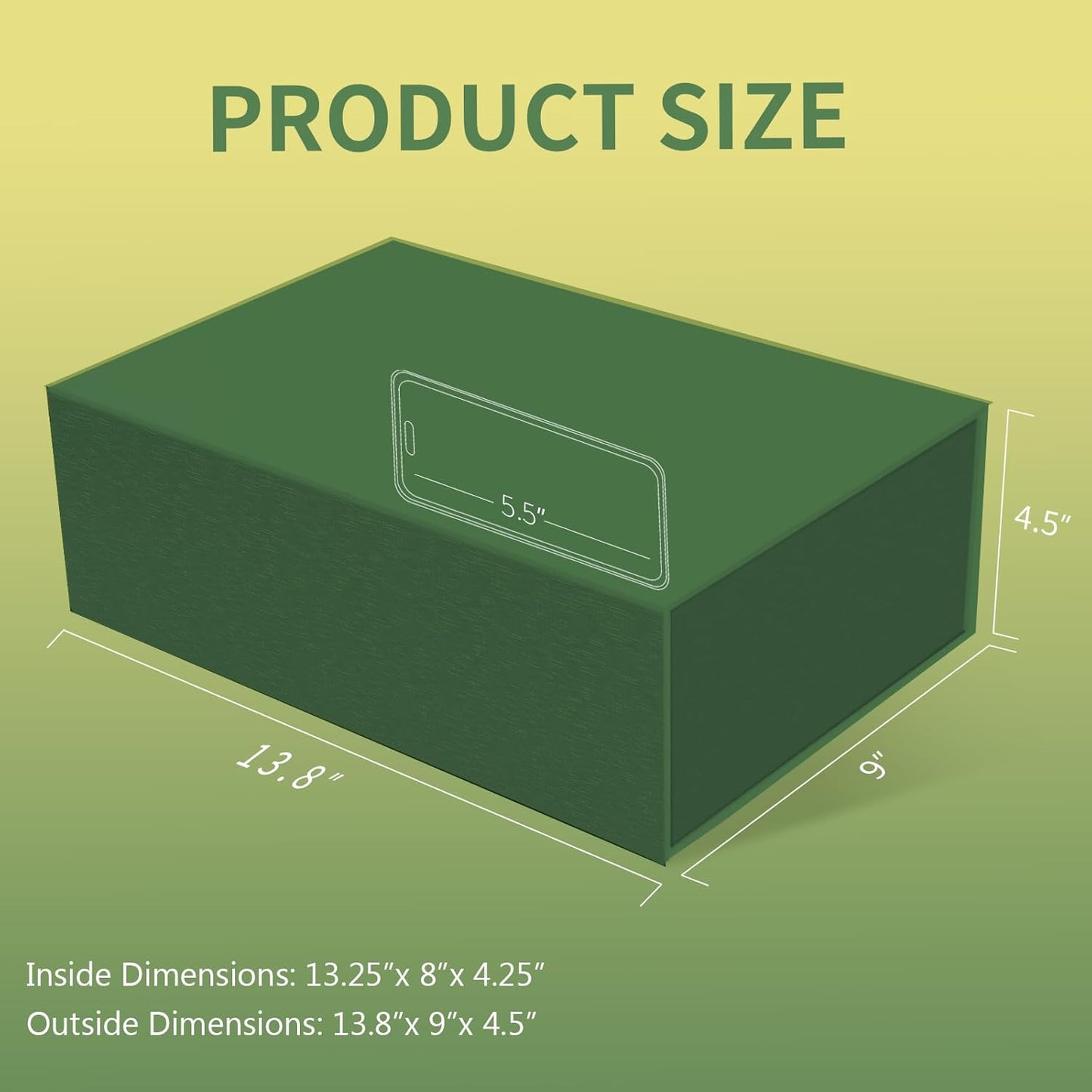 Rinrda Large Green Gift Box,13.75"x9"x4.5", Gift Boxes with Magnetic Lids for Presents Closure Gift Packing for Birthday,Christmas, Halloween,Wedding,Bridal Gifts,Mother's Day Gift Packging