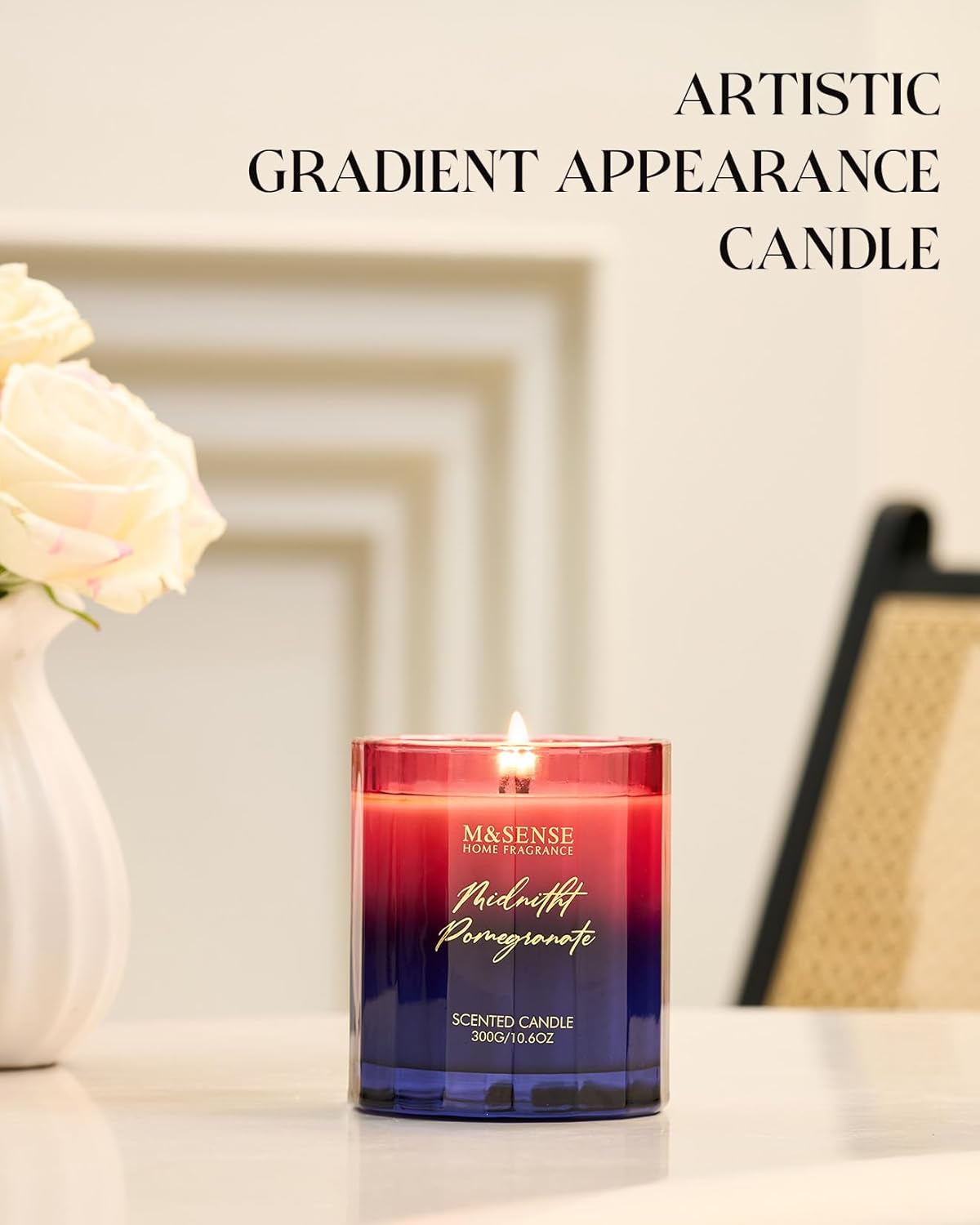 M&SENSE Midnight Pomegranate Scented Candles, 10.6oz 60 Hours Natural Soy Wax Long Burning Aromatherapy Candle for Meditation Relaxing Home Decor for Women Men