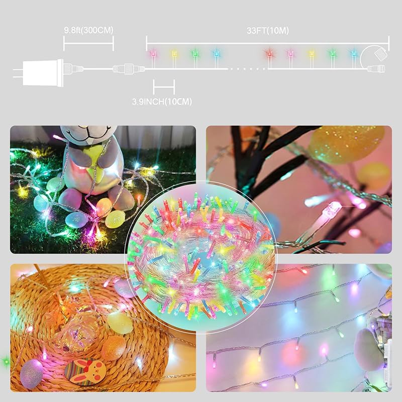 LAMPHOME 33ft Christmas Decorative Mini Lights, 100 LED Easter String Light Decoration, Easter Pastel Lights 11 Lighting Modes for Indoor Outdoor Xmas Tree Wedding Party Decoration (Multicolor)