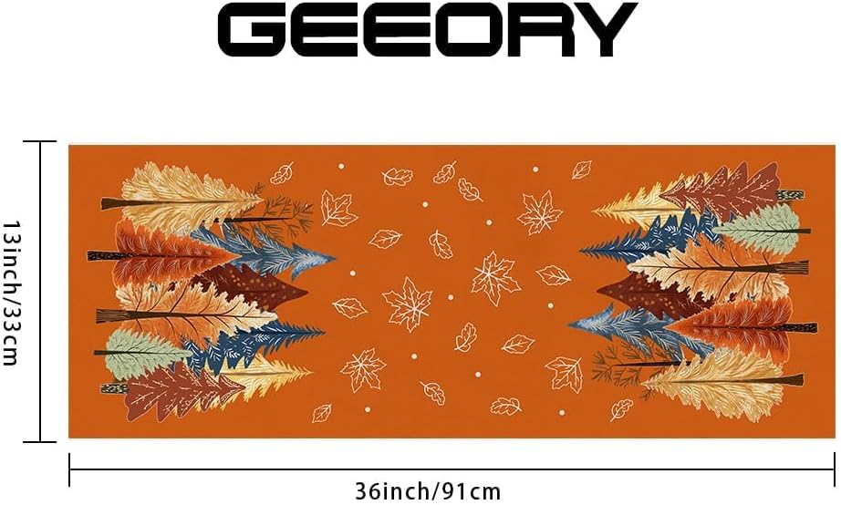 GEEORY Fall Watercolor Tree & Maple Leaves Table Runner 13x36 Inch, Rustic Farmhouse Autumn Thanksgiving Decor for Kitchen, Dining, Indoor/Outdoor Holiday Dinner Party Orange GT158-36