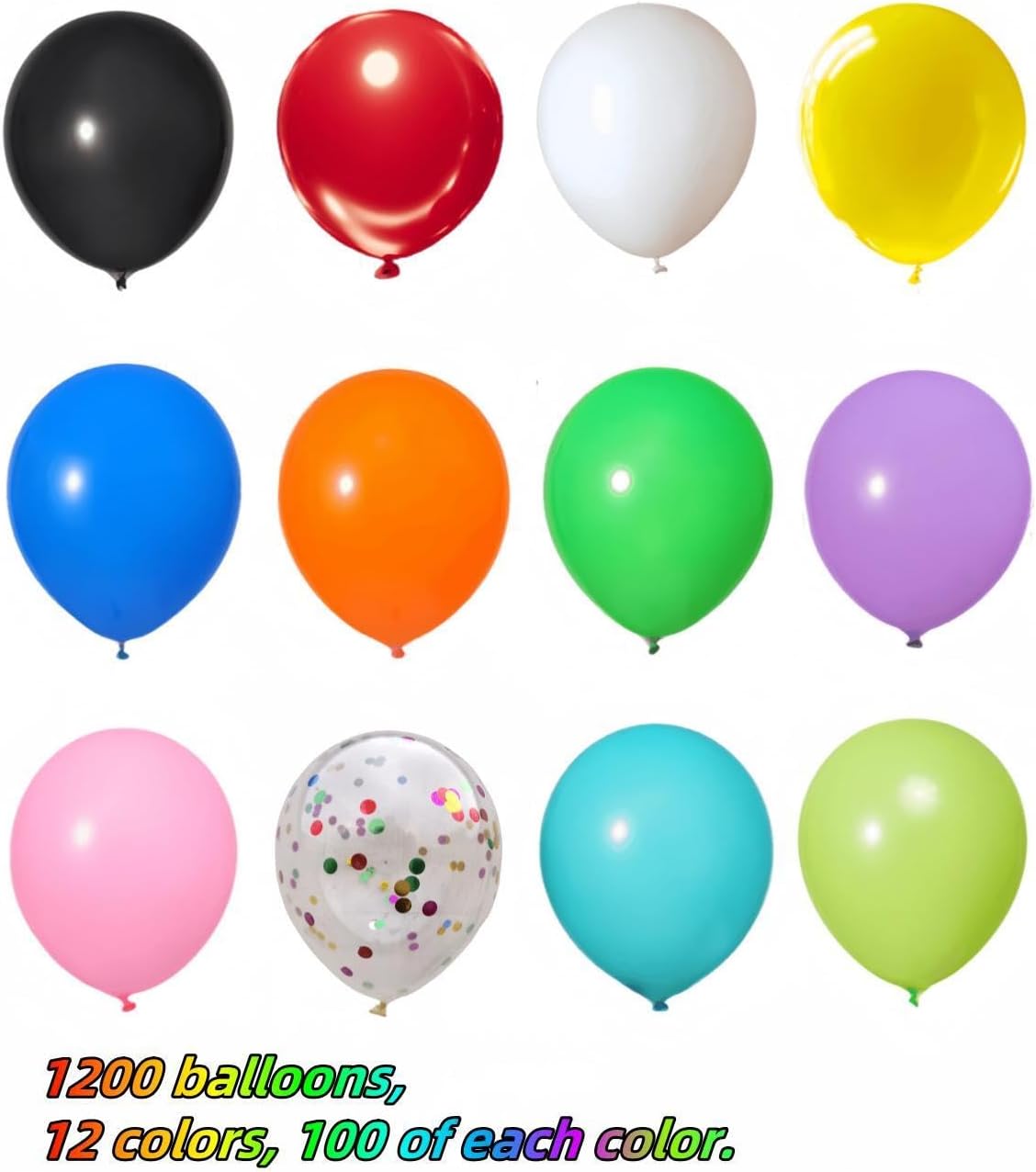 1200 Pcs Balloons Bulk 12 inch Assorted Colors Rainbow Latex Balloon 12 Colors, for Wedding, Graduation, Birthday Party Various Event Decorations