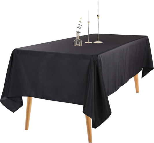 Ascoza 2pack 60x84 Inch Black Rectangular Tablecloth 4 Feet Table Cloth in Polyester Fabric for Wedding/Banquet/Restaurant/Parties