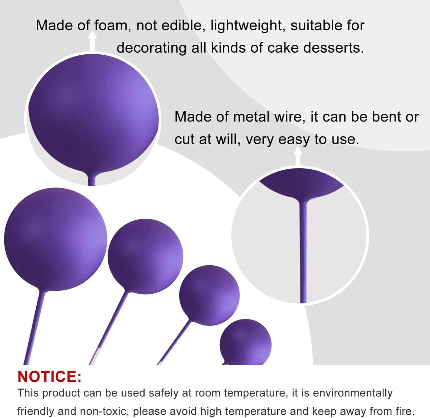 ASTARON 20 Pcs Ball Cake Topper Decorations Mini Balloons Cake Topper Sticks Dark Purple Balls Cake Picks Cake Topper Balls Cake Decorations for Halloween Birthday Cake Decorations