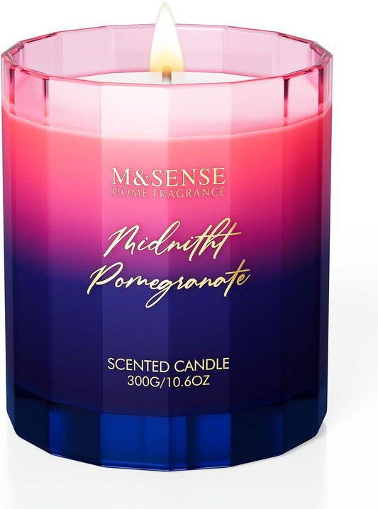 M&SENSE Midnight Pomegranate Scented Candles, 10.6oz 60 Hours Natural Soy Wax Long Burning Aromatherapy Candle for Meditation Relaxing Home Decor for Women Men