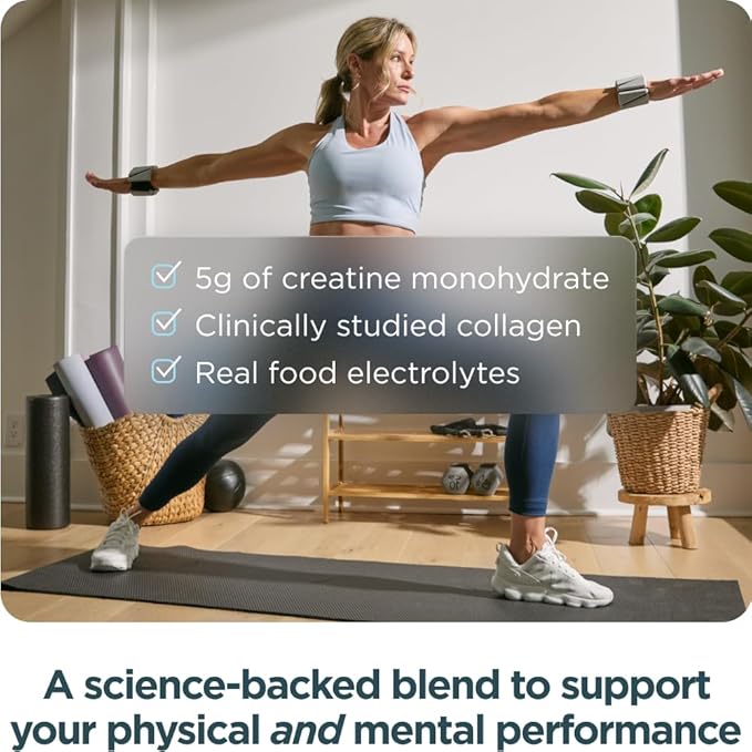 Ancient Nutrition Creatine + Collagen – Muscle Strength, Lean Body Mass, Joint Comfort & Cognitive Support – Includes 5g Creatine Monohydrate for Women + Electrolytes, Lemon, 30 Servings