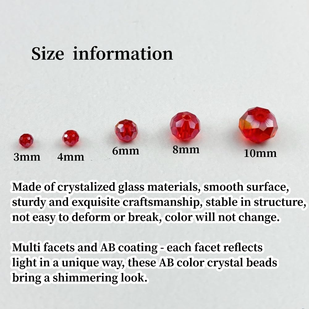 50pcs 10mm Crystal Glass Beads for Crafts Faceted Rondelle Glass Beads for Jewelry Making Crystal Spacer Beads for Necklaces Bracelets Earrings DIY Craft(Red AB)