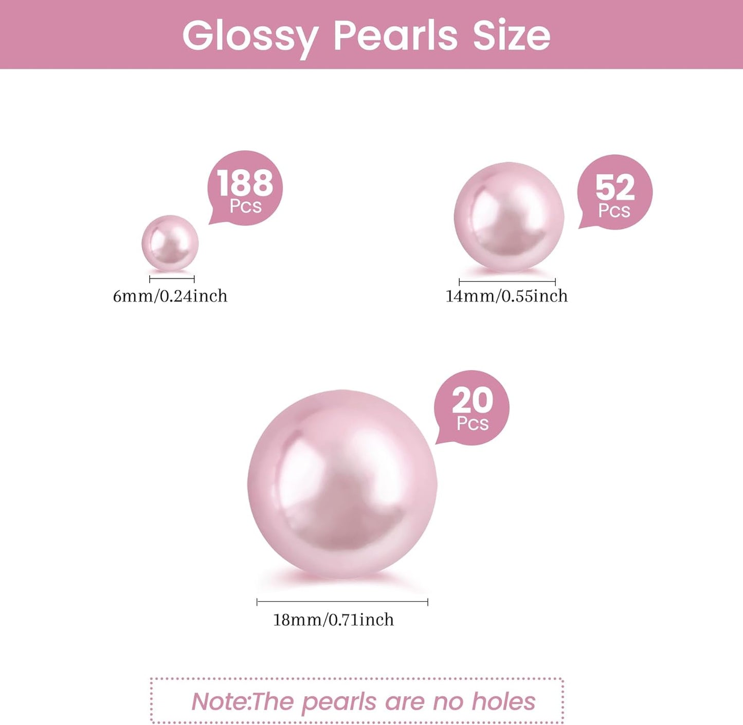 260Pcs Greyrose Glossy Beads for Centerpiece Decor, Artifical Pearls Vase Filler, No Hole Round Pearl Beads for Wedding Birthday Christmas Party Home Decor(18mm 14mm 6mm)