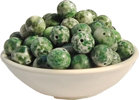 Stone Beads 10mm 60pcs Green Spot Jasper Beads Round Loose Gemstones Beads for Bracelet Necklace Jewelry Making (10mm, 61006 Green Spot Jasper)