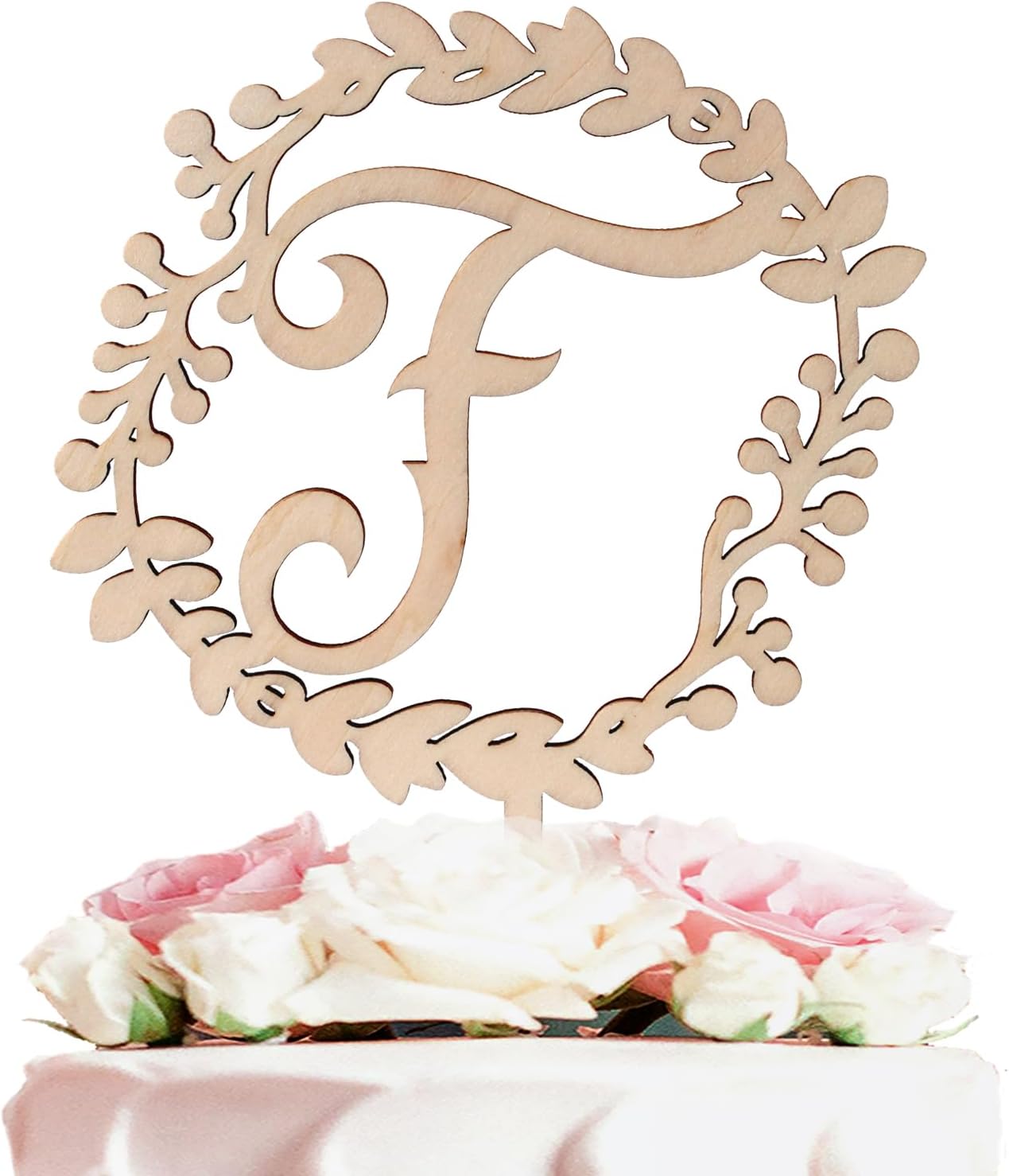 LINGTEER Personalized Inital Letter F Wooden Cake Topper Perfect for Birthday Rustic Wedding Anniversary Party Keepsake Decoration.