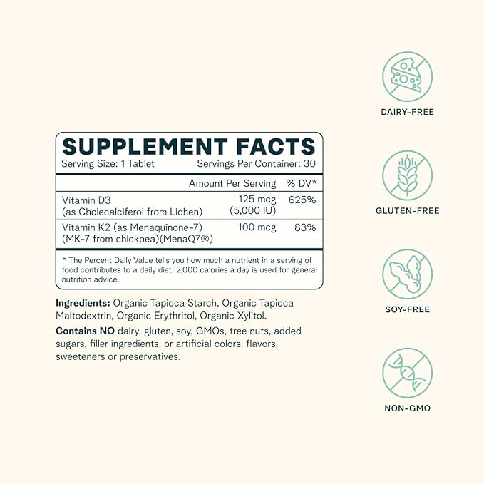 Ora Organic Vitamin D3 5000IU + K2 & Vitamin D3 2000IU Bundle: Vegan Vitamin D from Lichen and K2 from Chickpeas, 30 Chewable Tablets + Vegan Vitamin D from Lichen for Bone Health, 30 Vegan Tablets