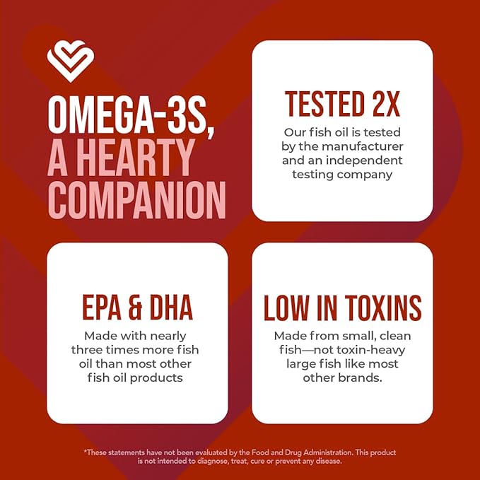 Heart Health Essential Omega 3 Fish Oil with Vitamin E - High Potency Omega 3 Fish Oil Supplement with EPA & DHA - Burpless Softgels from Sardines & Anchovies - Non-GMO, Gluten Free - 60 Servings