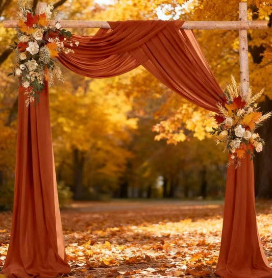 Fall Terracotta 2 Panels Wedding Arch Draping Fabric 29" x 20Ft Sheer Drapes Outdoor Curtain for Wedding Party Baby Bridal Shower Arch Ceiling Backdrop Decor