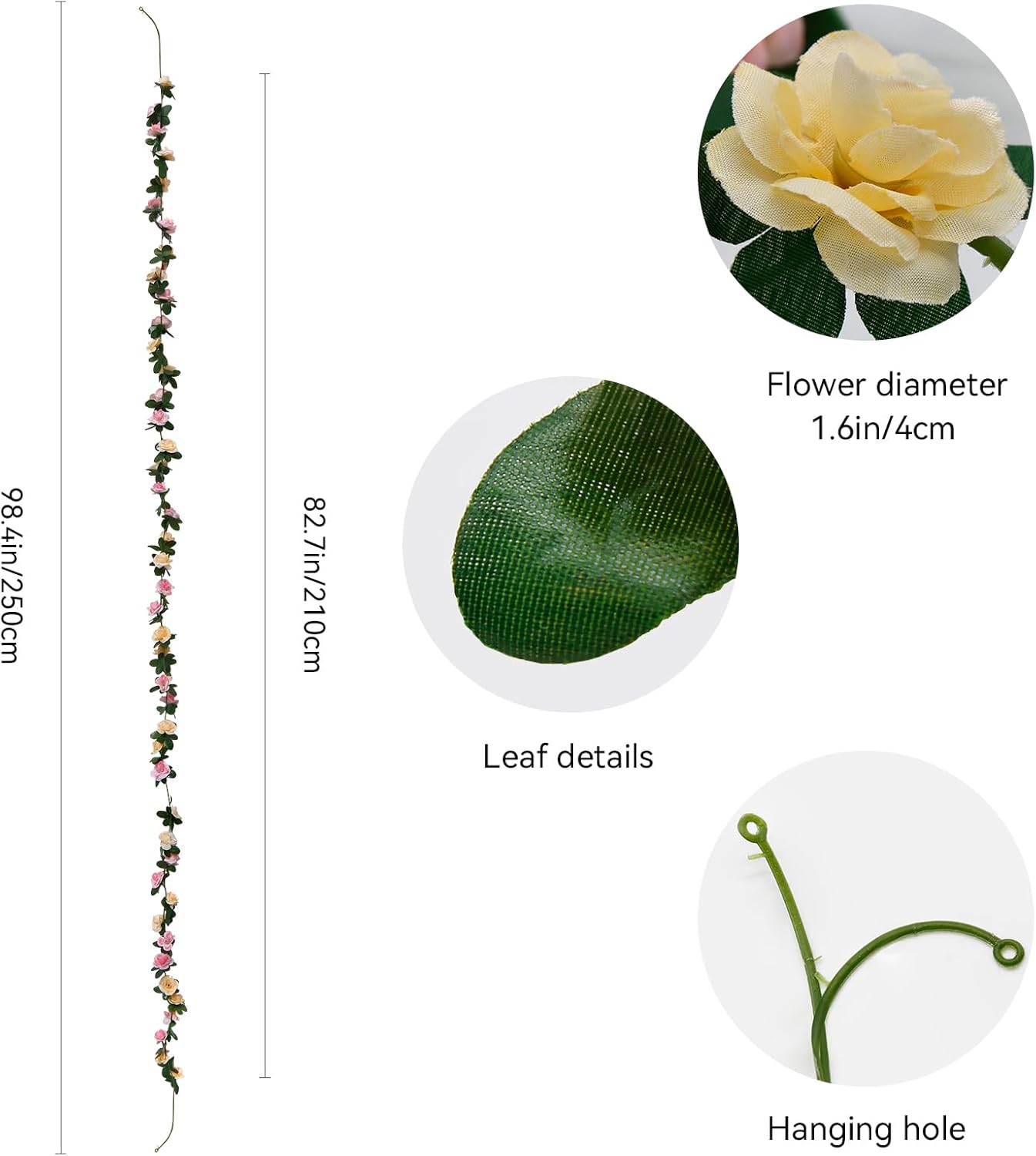 12 PCS 98.4 FT Artificial Flower Garland Rose Garland for Wedding Room Decor（12,Champagne）