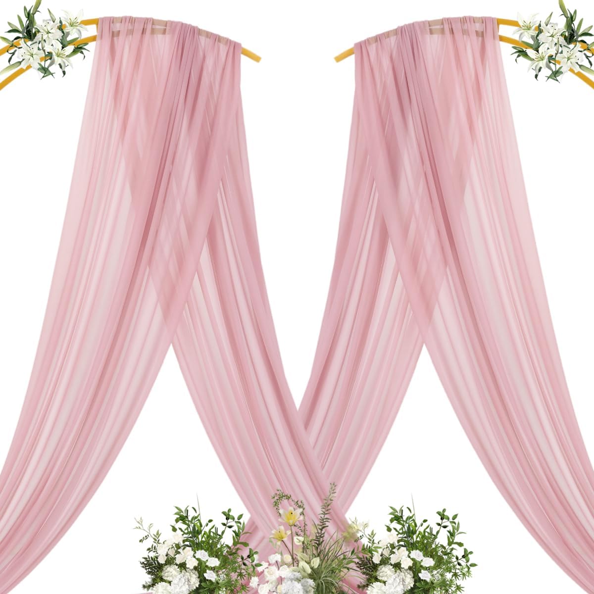 MLMC Dusty Rose Wedding Arch Draping Fabric 4 Panels 29" x 20 FT Extra Long Gauze Drapes Sheer Backdrop Curtains 6.6 Yards Outdoor Drapery Panels for Wedding Ceremony Party Ceiling Decoration