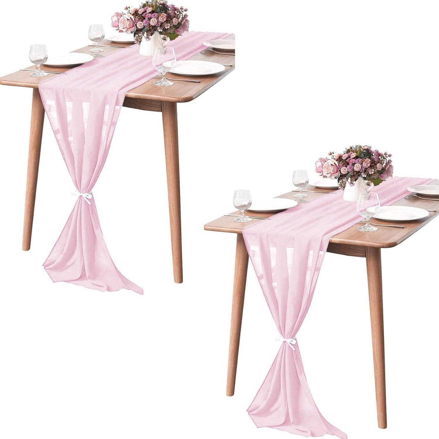 2 Pack 10Ft Blushing Pink Chiffon Table Runner Sheer 29x120 Inch for Romantic Wedding Decor Bridal & Baby Shower Birthday Rustic Party Decoration