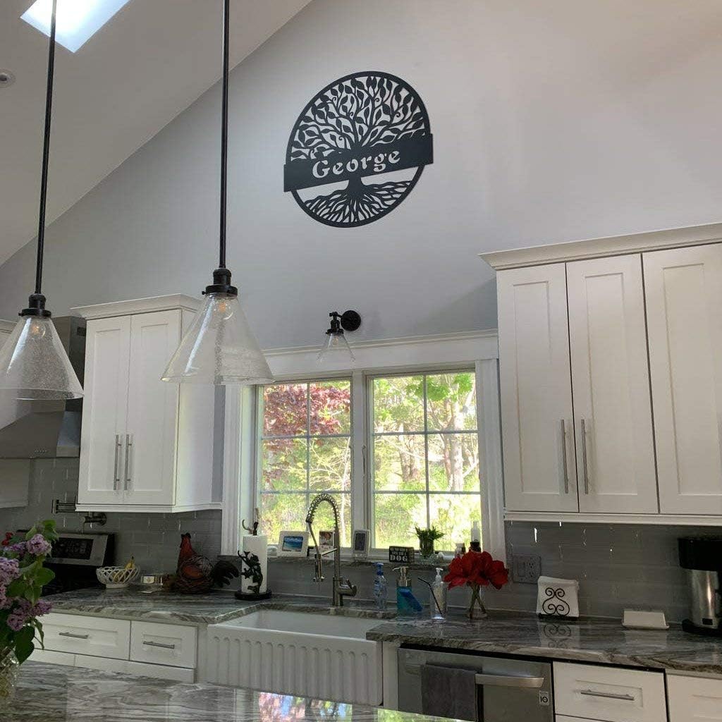 RealSteel Personalized Metal Wall Art - Custom Tree of Life Design with Family Name - Circular Metal Sign - Personalized Wedding, Anniversary, or Housewarming Gift - Black, 24"