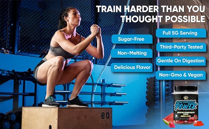 Creatine Monohydrate Gummies 5g for Men & Women, Supplement for Muscle Growth, Energy & Strength, Creatine Gomitas, Sugar-Free Strawberry-Watermelon, Pre-Workout Gummies, 120 ct