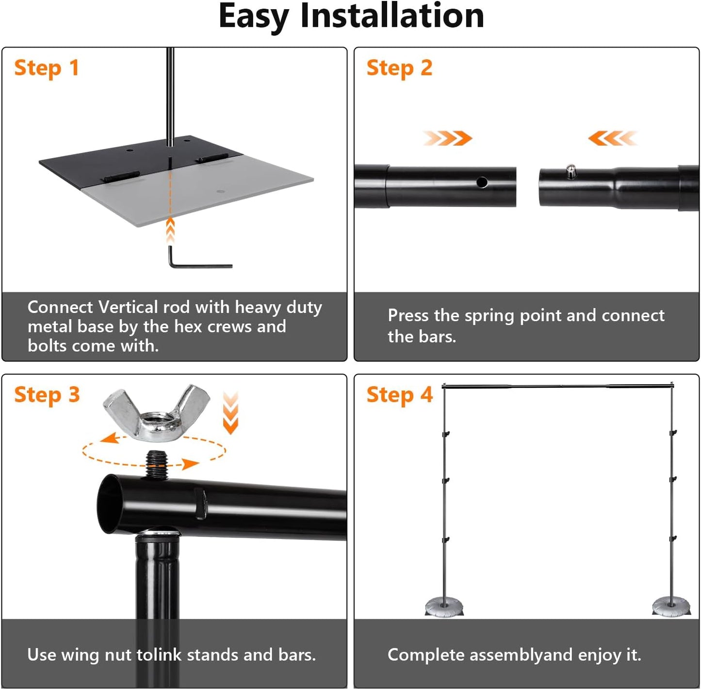 Pipe and Drape Photography Backdrop Stand Kit Adjustable Photo Background Stand 10ft x 8.5ft with Metal Base for Parties Weddings Birthday Party Events Photo Booth with 4 Clamps,Carrying Bag.