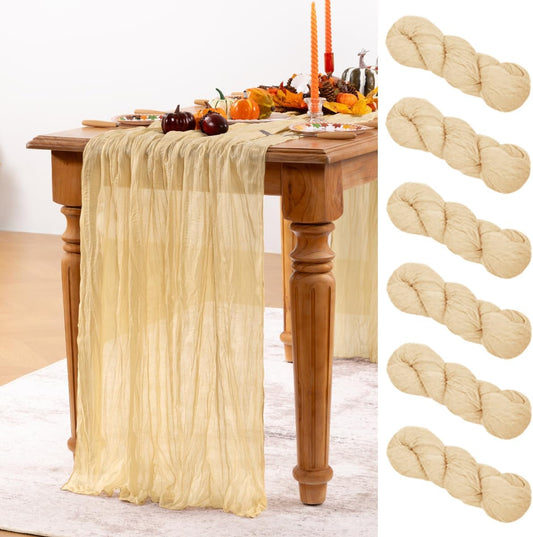 Champagne Gold Cheesecloth Table Runner 6 Pack Fall Table Runners Boho Gauze 120 Inches Champagne Cheese Cloth Fall Table Decorations for Thanksgiving Wedding Bridal Baby Shower Parties