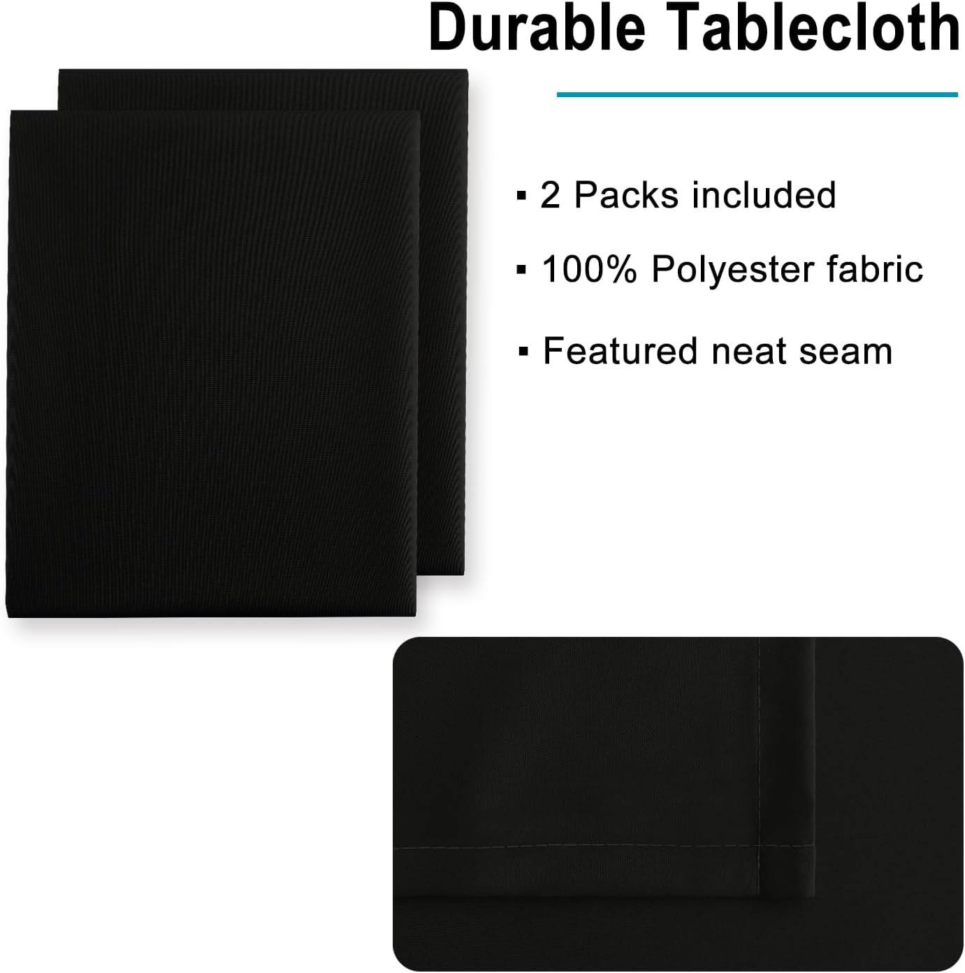 Hiasan 2 Pieces Black Tablecloth Rectangle - Waterproof and Wrinklr Resistant Washable Polyester Fabric Table Cloth for Dining Room and Outdoor Use, 70 x 120 Inch