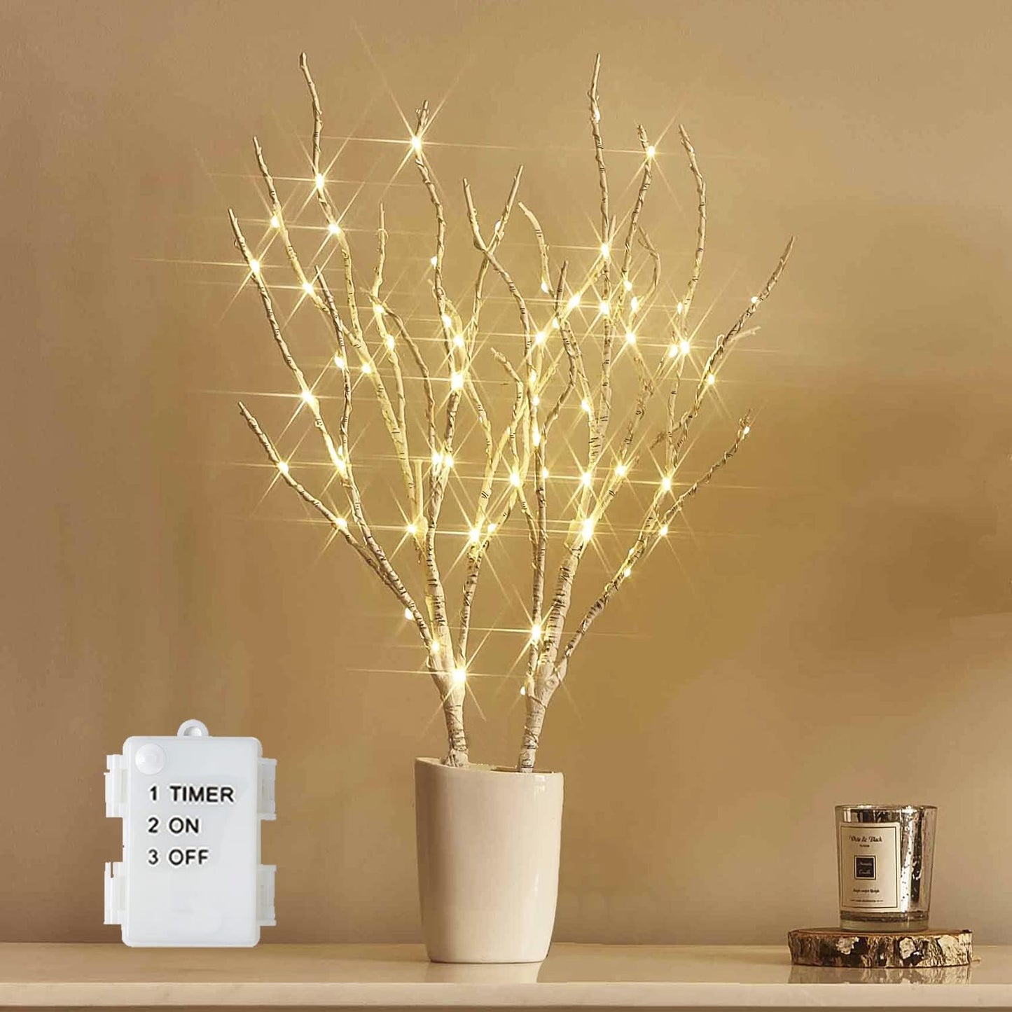 Hairui Lighted Birch Branches 18IN 70 White Willow LED Battery Operated with Timer Twig Lights for Summer Christmas Wedding Decoration Indoor Outdoor(Vase Excluded)