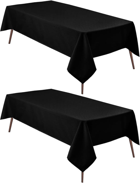 Hiasan 2 Pieces Black Tablecloth Rectangle - Waterproof and Wrinklr Resistant Washable Polyester Fabric Table Cloth for Dining Room and Outdoor Use, 70 x 90 Inch