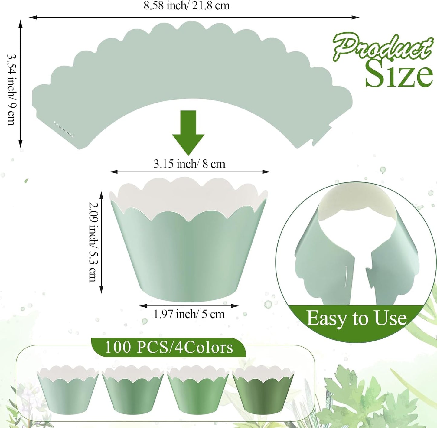 Domensi 100 Pcs Sage Green Cupcake Wrappers Rustic Cupcake Liners Baking Cups Baking Liners for Spring Summer Wedding Bridal Baby Shower Birthday Party Supplies Dessert Decoration