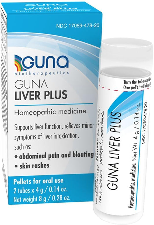 Guna Liver Plus Homeopathic Liver Support Suppleme Pellets – Supports Liver Function & Detox,– 2 Tubes