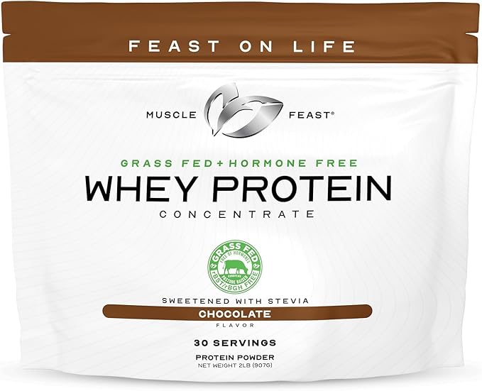 Muscle Feast Grass-Fed Whey Protein Concentrate Powder, All Natural, Hormone Free Pasture Raised Whey Protein Powder for Women & Men, Clean, Non-GMO & Gluten Free Whey Concentrate - Chocolate, 2lb