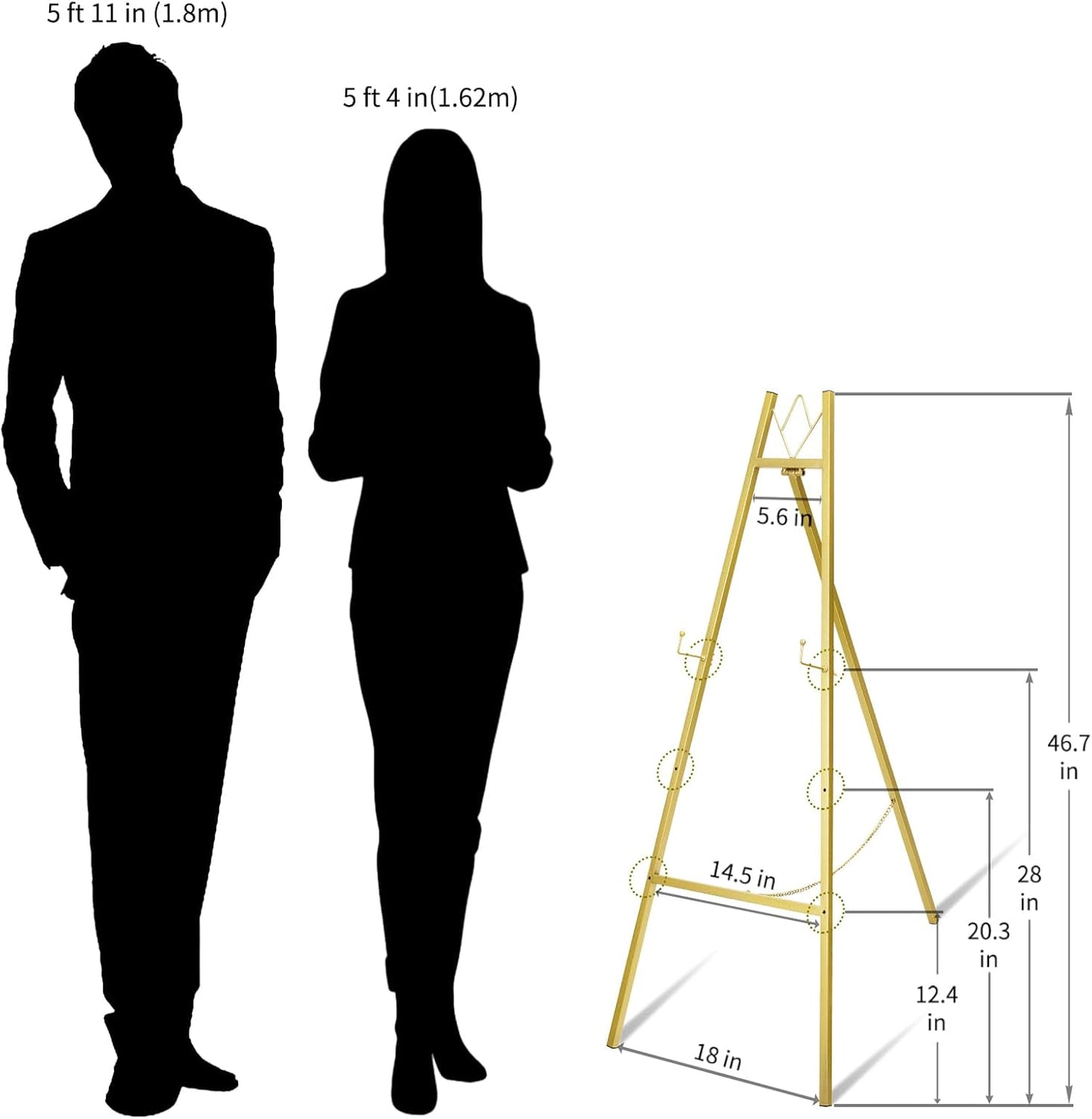 GRENTY 46.7" Gold Easel Stand for Wedding Signs – No Assembly Needed, Heavy Duty Metal Display Stand for Art, Welcome Signs, Posters, Pictures, Paintings, and Floor Décor