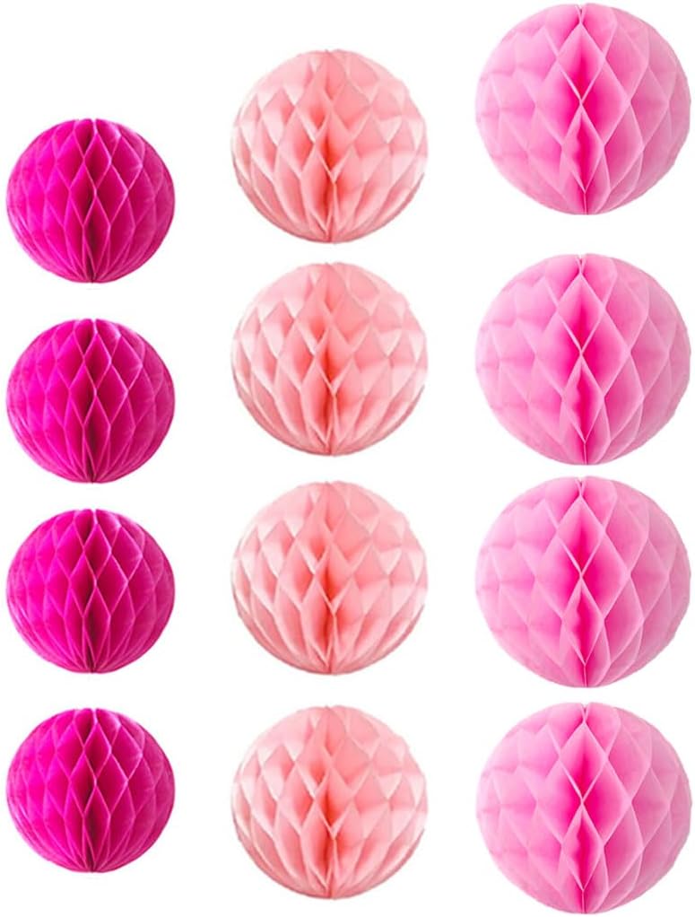 12pcs Party Honeycomb Balls Decorations 3'' 6'' 8'' Honeycomb Flower Tissue Pom Poms Flower Balls Hanging Flower Balls for Baby Shower Birthday Wedding Nursery Decor(3'' 6'' 8'' Pink kit)