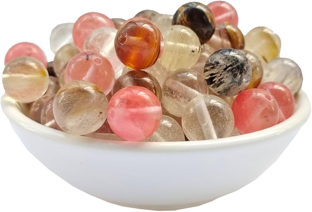 Stone Beads 6mm 140pcs Colorful Watermelon Quartz Beads Round Loose Gemstones Beads for Bracelet Necklace Jewelry Making (6mm, 60622 Colorful Watermelon Quartz)