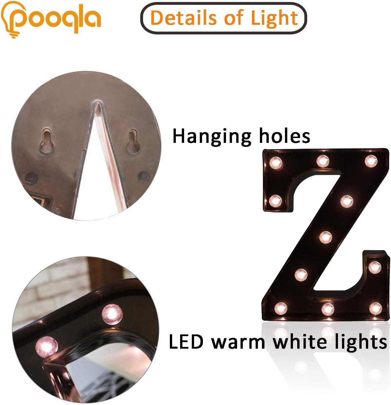 Decorative LED Illuminated Letter Marquee Sign - Alphabet Marquee Letters with Lights For Wedding Birthday Party Christmas Night Light Lamp Home Bar Decoration Z, Black