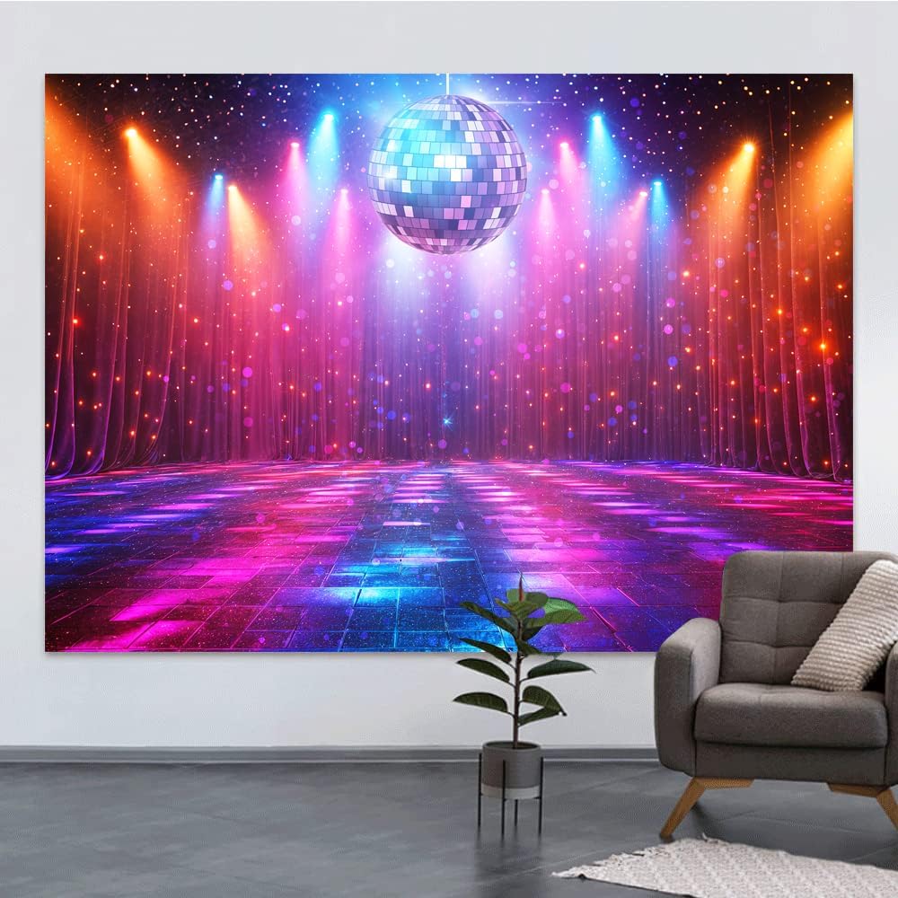 Disco Decorations Backdrop, Retro Glow Party 70s 80s 90s Theme Stage Dance Background Disco Party Decoration, Polyester Banner PartyBackdrop for Birthday Prom Portrait Photo Props 20x10ft