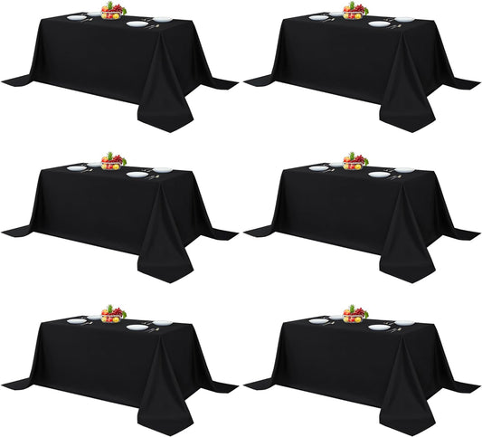 Fitable Black Tableclothes for Rectangle Tables, 6 Pack - 90 x 156 Inch - Reusable and Elegant Tablecloths, Polyester Fabric Table Covers for Wedding, Party, Banquet, Formal Events