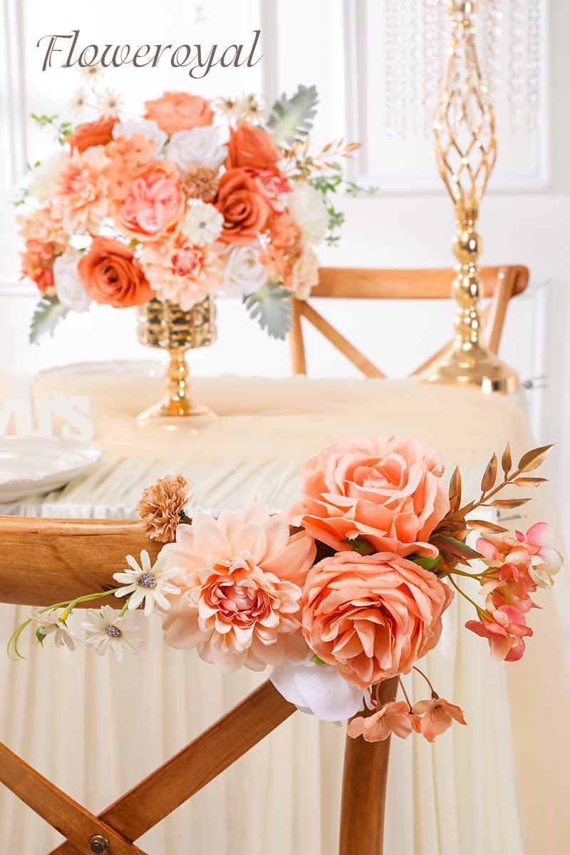 Floweroyal Artificial Flowers Combo Champagne Flowers Mix Silk Flowers Dahlia Roses with Stems for DIY Wedding Bridal Bouquets, Baby Shower, Floral Arrangement, Table Centerpieces, Home Decorations.