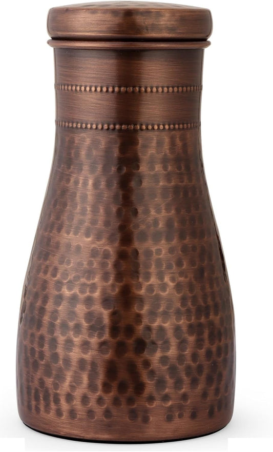 100% Pure Copper Water Bottle - 34 OZ/1 Liter - Handmade Leak Proof Vessel For Drinking With Ayurvedic Health Benefits for Sports Fitness Yoga, Gym, Office, Hiking (Antique Black Hammered Carefe)