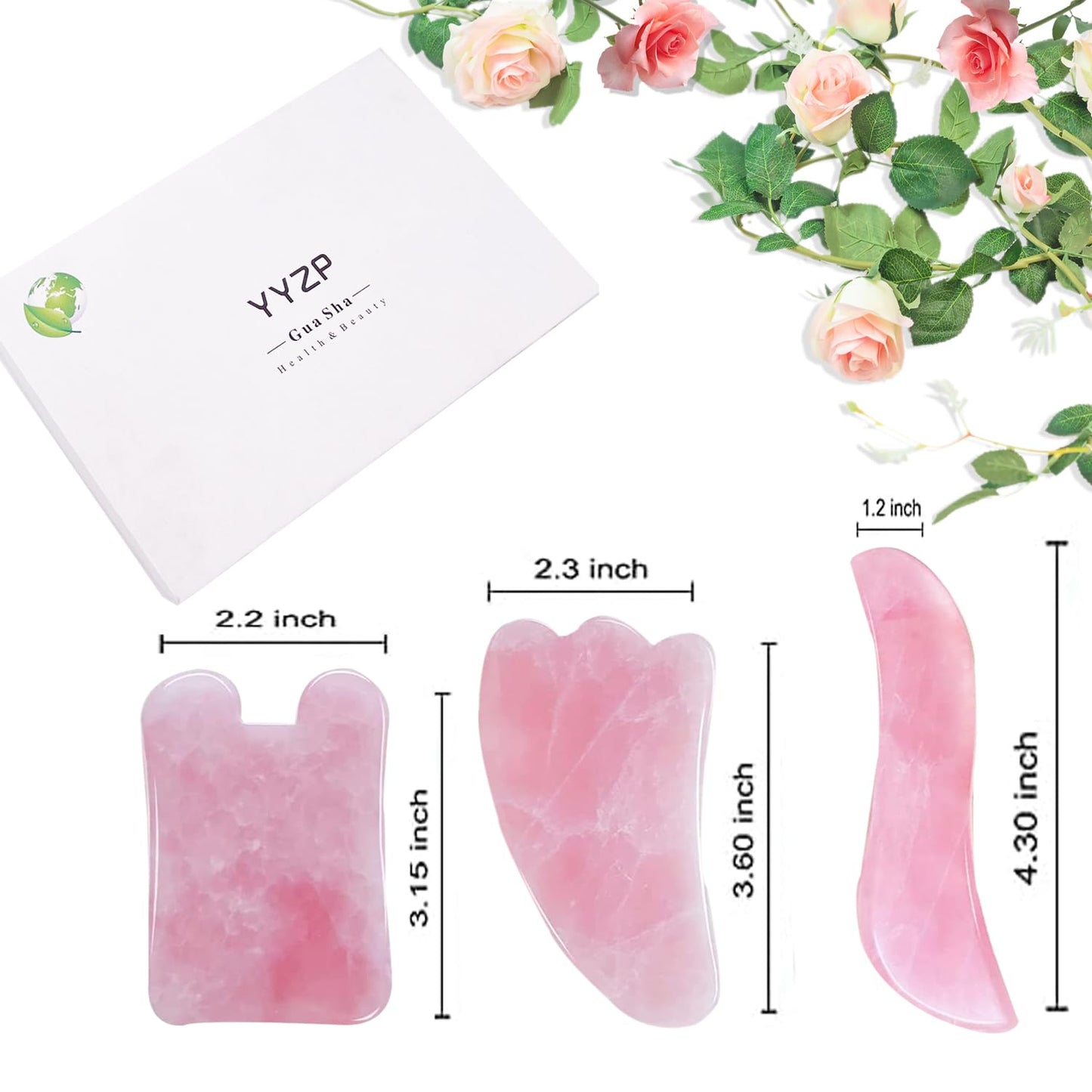 Pink Rose Quartz Gua Sha Board-Relief and Skin Renewal,Premium All Natural Handmade Stone Gua Sha Scraping Facial Massage Tools (3 Packs)