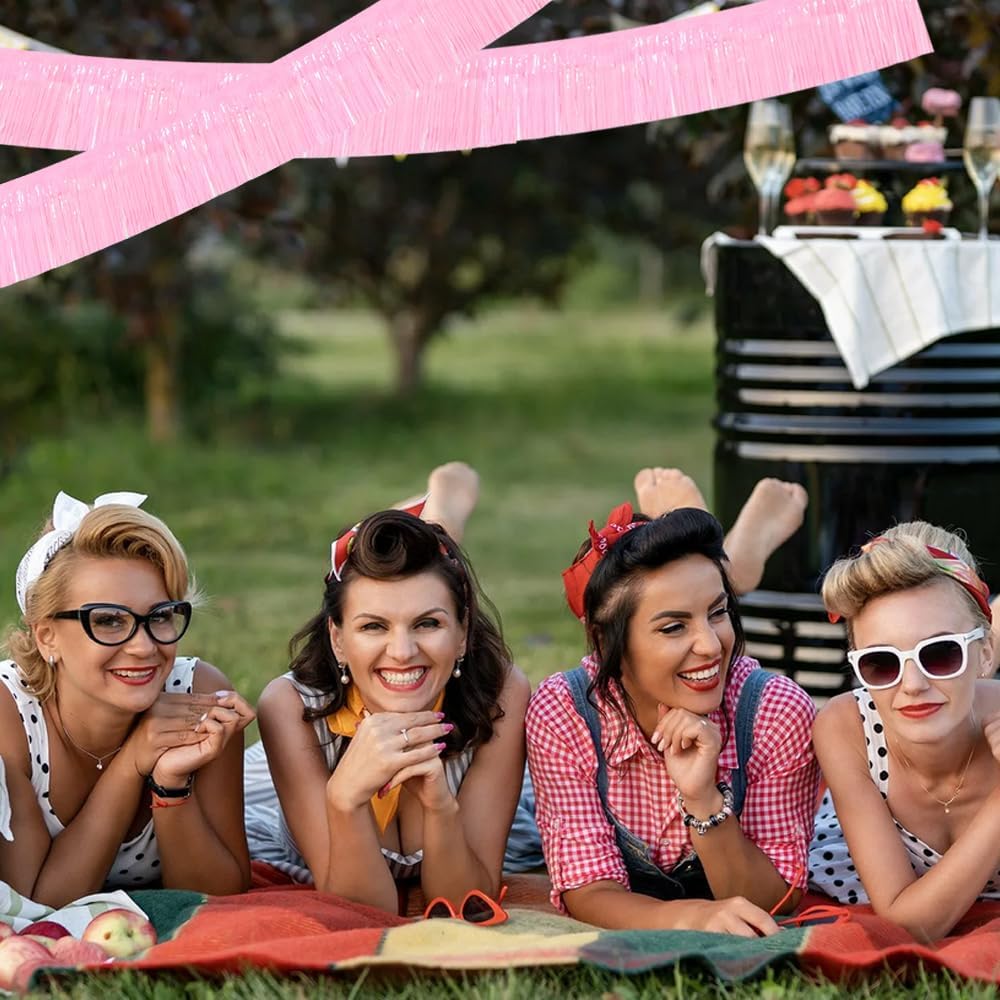 BEISHIDA 3 Packs Metallic Foil Fringe Garland Macaron Pink Wall Hanging Tinsel Fringe Banners for Car Floats Bridal Shower Wedding Birthday Easter Graduation Holiday Party Decoration(30 Feet)