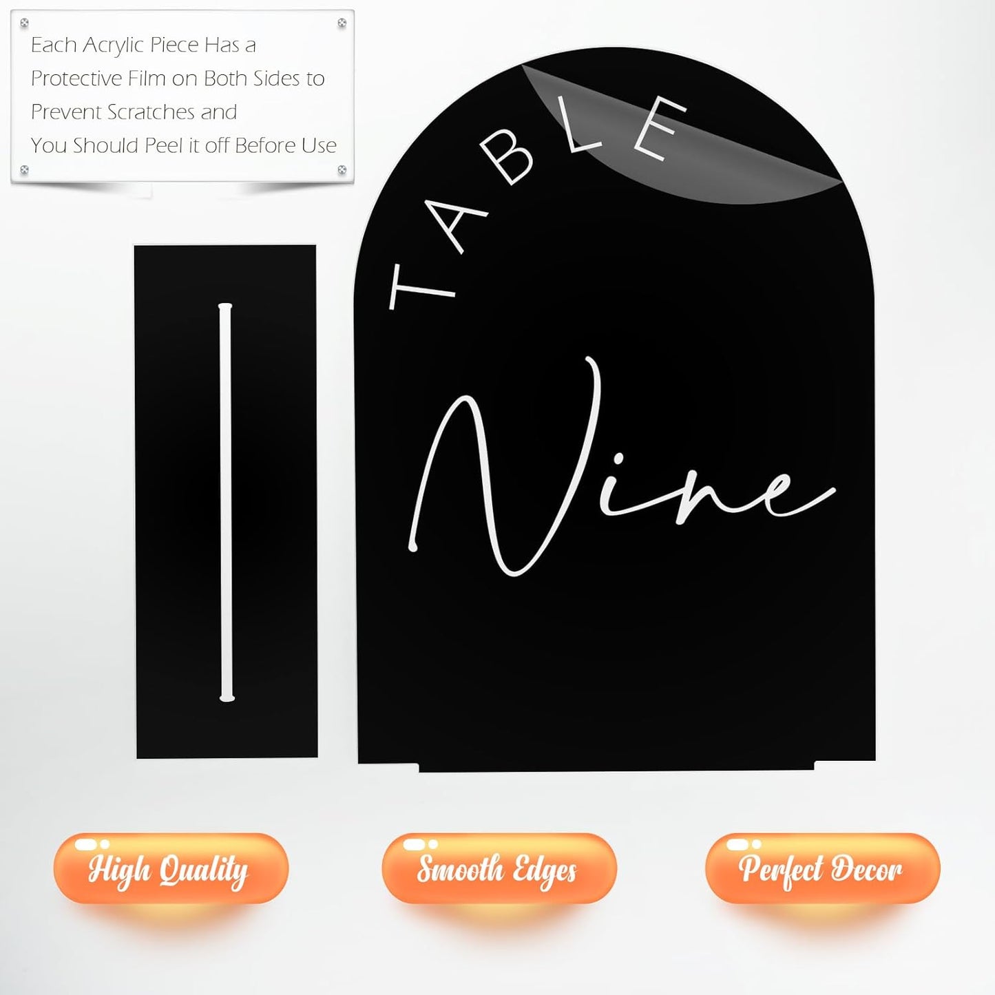 Black Arch Wedding Table Numbers 1-25 with Stands, 5x7 Inch Black Acrylic Arch Sign with Holder, Arched Acrylic Table Numbers for Wedding Reception