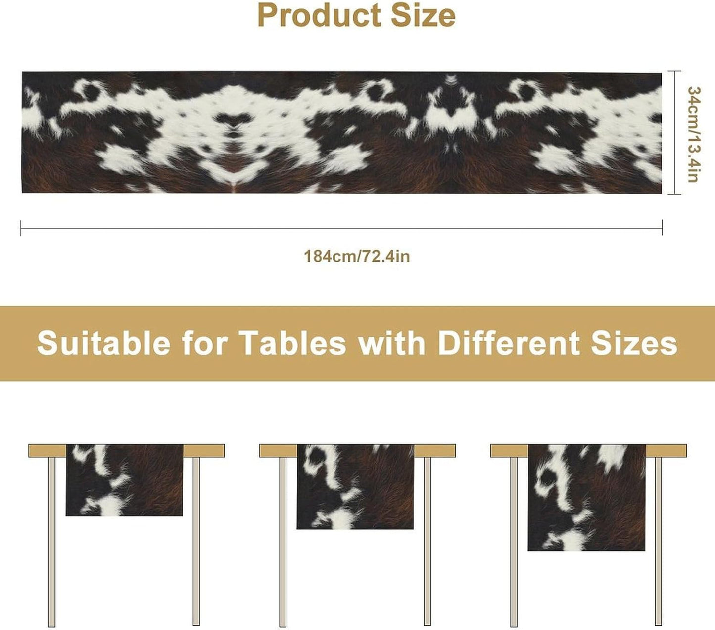 Cow Print Table Runner, Brown Cowhide Print Western Style Table Runner Country Farmhouse Cottage Cow Patten Table Decoration for Home Kitchen Dining, 13x60 Inch