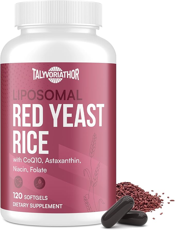 Liposomal Red Yeast Rice 1200mg with CoQ10 & Astaxanthin – Extra Strength Cholesterol, Cardiovascular & Metabolic Support – High Absorption – Citrinin-Free, 120 Softgels