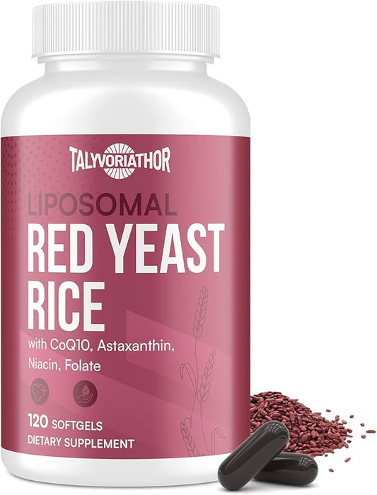 Liposomal Red Yeast Rice 1200mg with CoQ10 & Astaxanthin – Extra Strength Cholesterol, Cardiovascular & Metabolic Support – High Absorption – Citrinin-Free, 120 Softgels