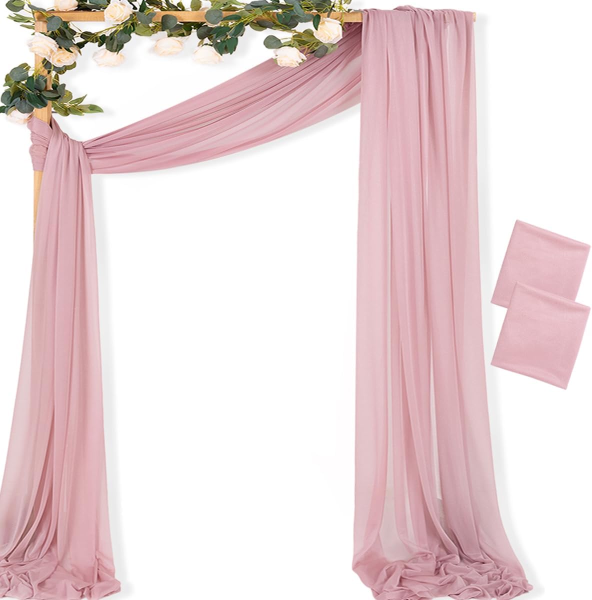 MLMC Dusty Rose Wedding Arch Draping Fabric 2 Panels 29" x 20 FT Extra Long Gauze Drapes Sheer Backdrop Curtains 6.6 Yards Outdoor Drapery Panels for Wedding Bridal Shower Party Ceiling Decoration
