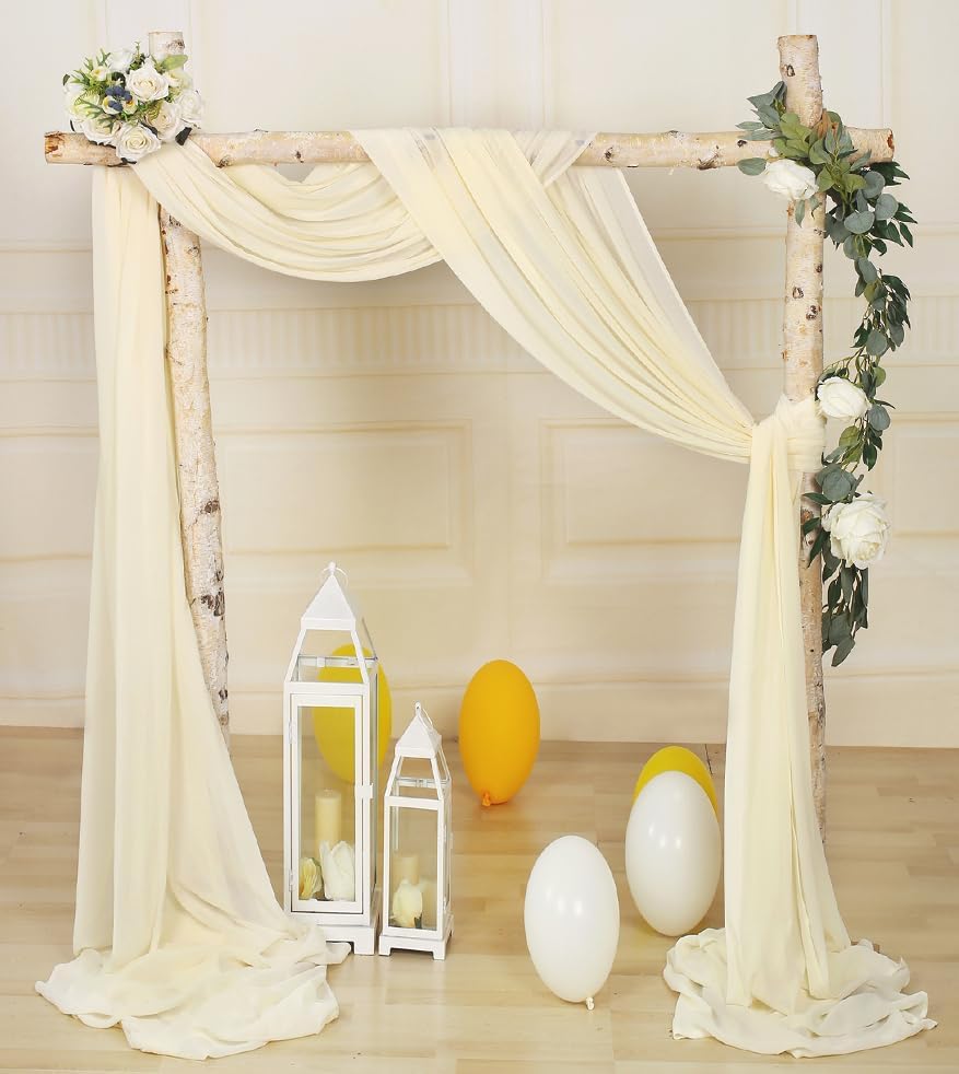 SHERWAY 2 Panels 30Ft Extra Long Chiffon Arch Drapes for Wedding Party Reception Backdrop Ceremony Swag Decoration (Ivory & Ivory)