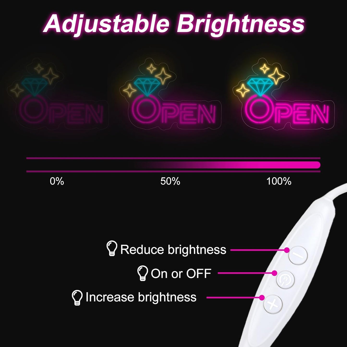 Diamond Open Indoor Neon Sign For Jewelry Store Custom Led Neon Sign Business Decor Store Decor Diamond LED Light Wall Art Decoration, 16.5"x11", Pink