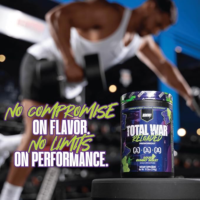 REDCON1 Total War Reloaded Pre Workout Powder, Sour Gummy Bear - Creatine, Beta Alanine + L-Citrulline Malate Keto Friendly for Men & Women with 350mg of Caffeine - Fast Acting (30 Servings)