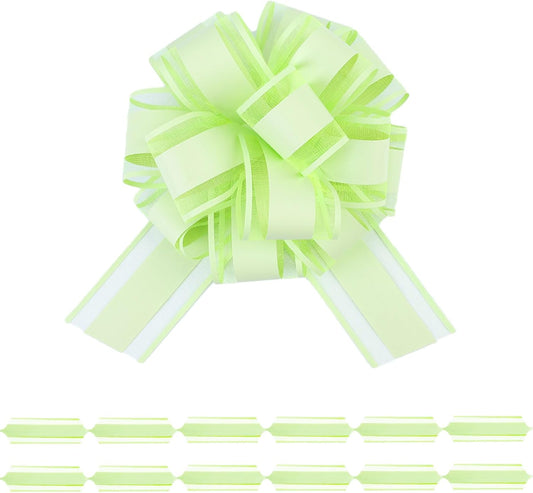 6Pcs 6inch Pull Bow Gift Wrapping,Pull Bow For Gift Basket, Gift Bag Box Wrapping Decor, Valentines Day, Birthday, Anniversary, Wedding, Flower Packaging (Bright Green)
